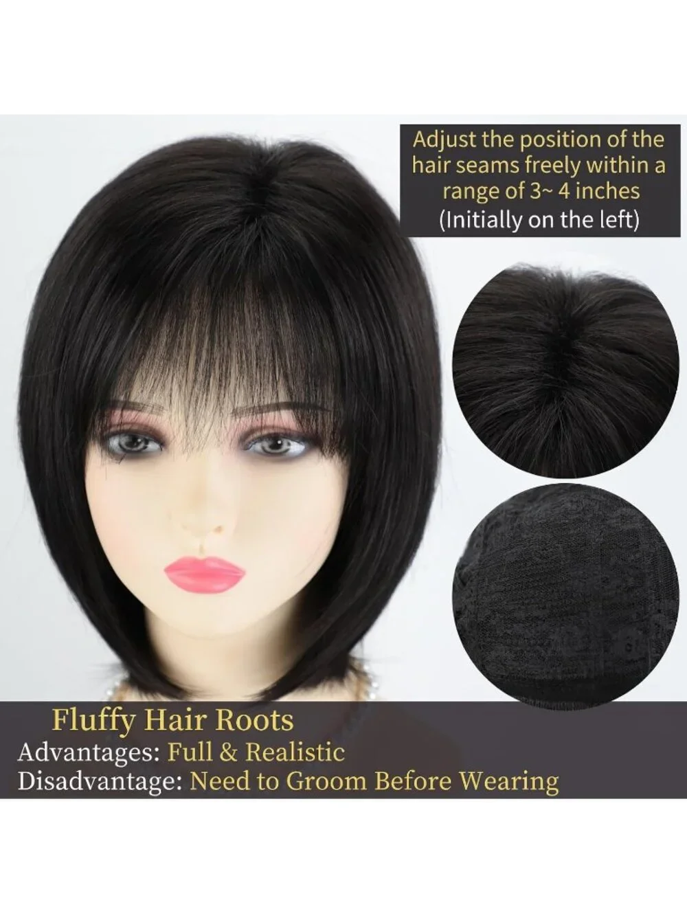 Women's Black 12 Inch Mid Length Heat Synthetic Straight Layered Bob Wigs
